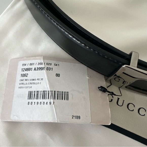 NWT Gucci Black/Brown Glossy Leather G Buckle Reversible Belt 80 CM - Picture 5 of 5